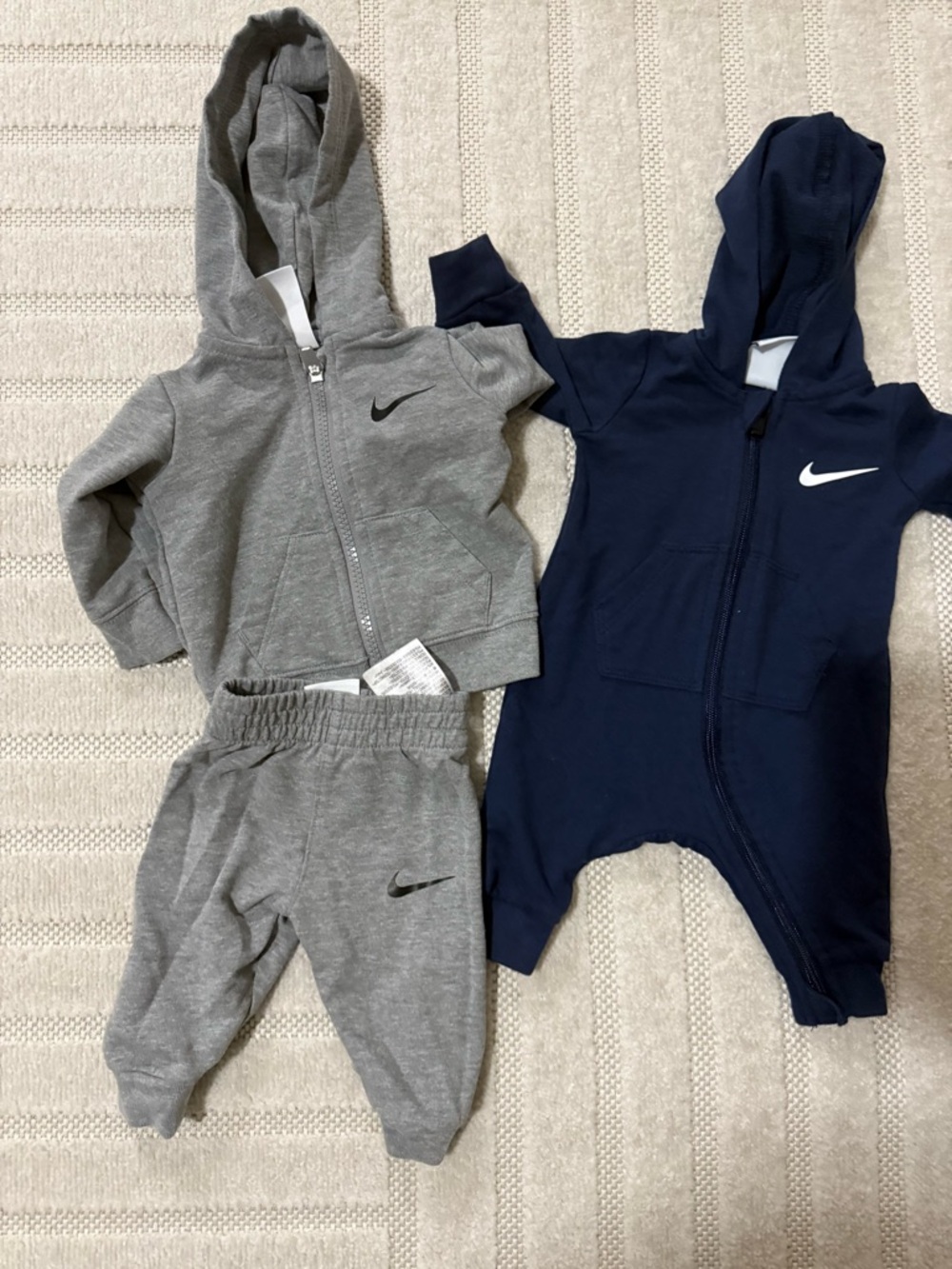 Nike Toddler Gray Hoodie & Joggers with Navy Zip Romper